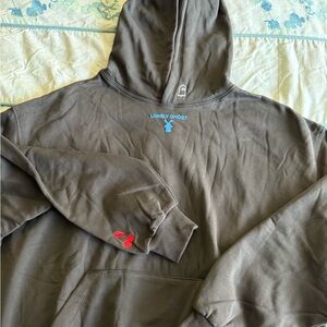 LONELY GHOST Brown Hoodie with Blue and Red Accents